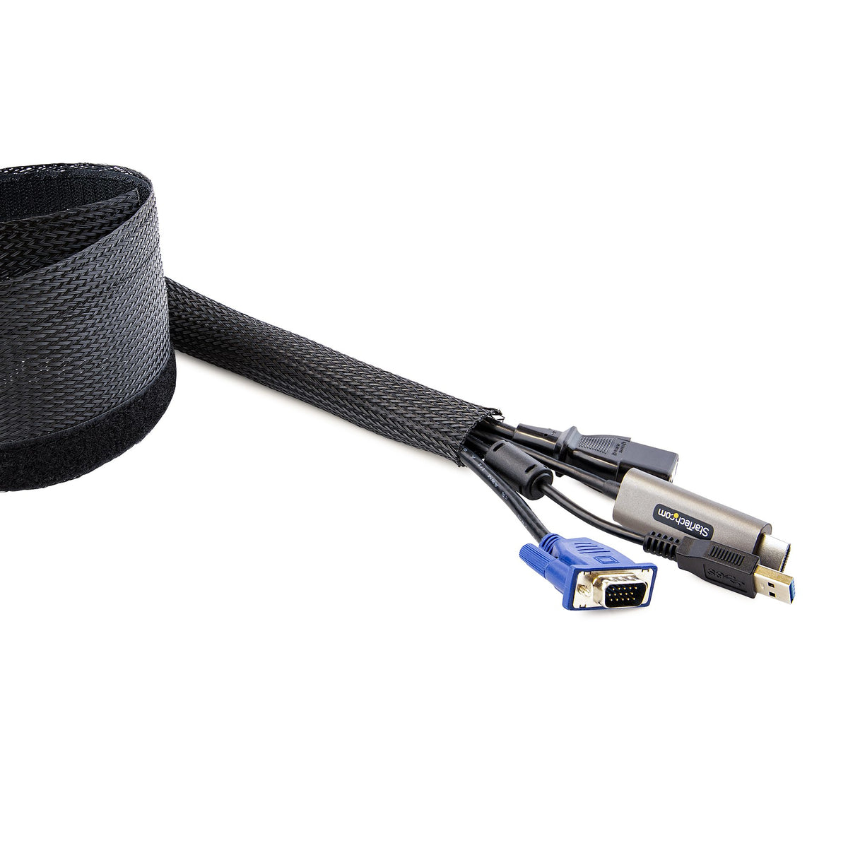 StarTech.com 3 m Kabelschlauch mit Klettverschluss, kürzbare, hochbelastbare Kabelhülle, 3 cm Durchmesser, Netzgewebeschlauch, Kabelmanagement / Kabel Organizator / Kabelbündelschlauch / Kabeltülle, Schwarz