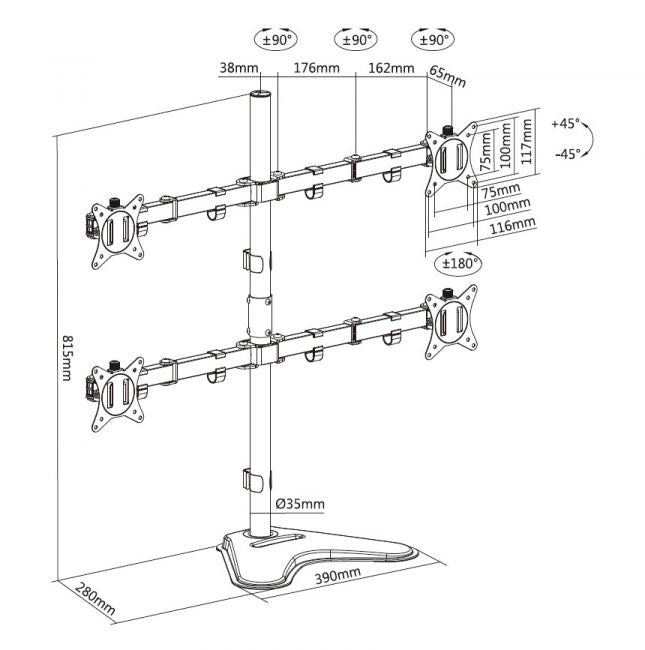 Equip 17"-32" Vierfach-Monitor/LCD-Tischfußhalterung