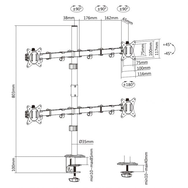 Equip 17”–32” Vierfach-Gelenk-Monitor/LCD-Tischhalterung