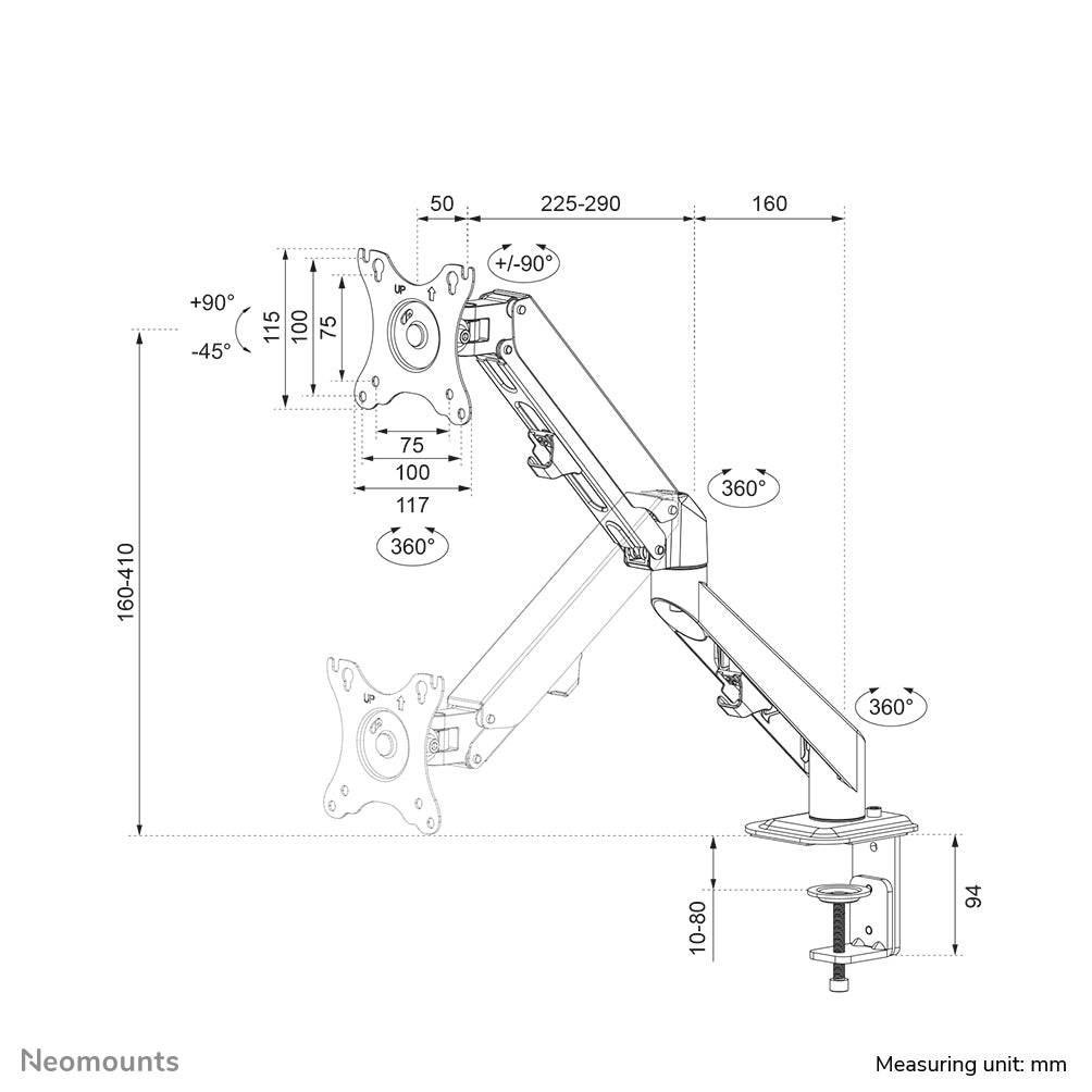 Neomounts DS70-700BL1 Monitorarm 17-27" - Gasfeder
