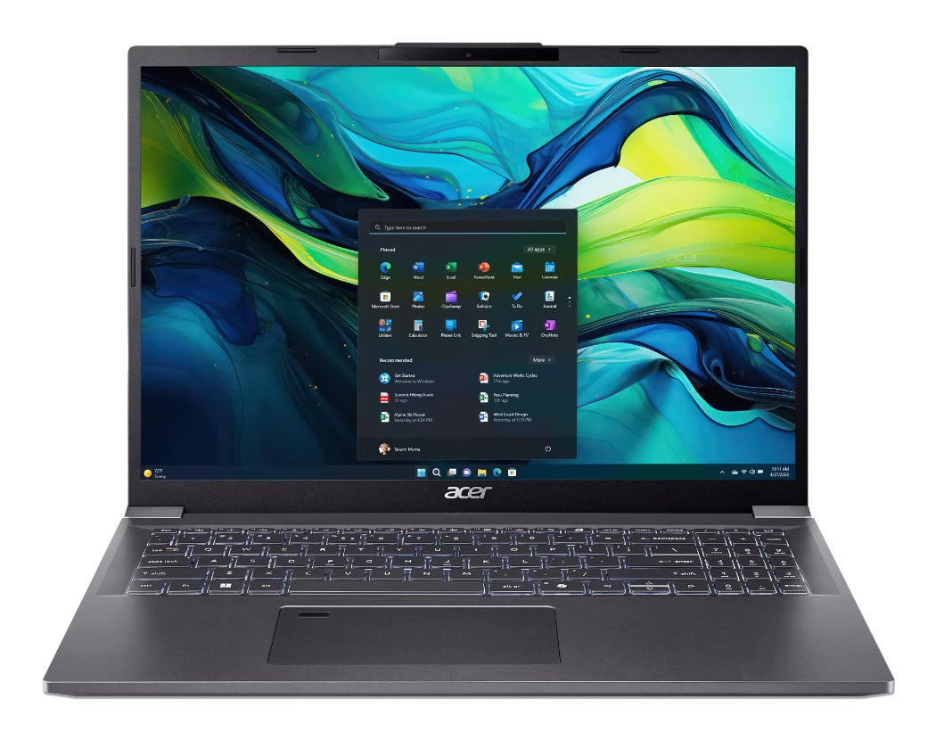 Acer Aspire 16 A16-71M-77HE Intel Core Ultra 7 155H Laptop 40,6 cm (16") WUXGA+ 16 GB LPDDR5x-SDRAM 512 GB SSD Wi-Fi 6 (802.11ax) Windows 11 Home Grau