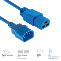 ACT Netzkabel C14 - C21 IEC60320 blau 2,5 m