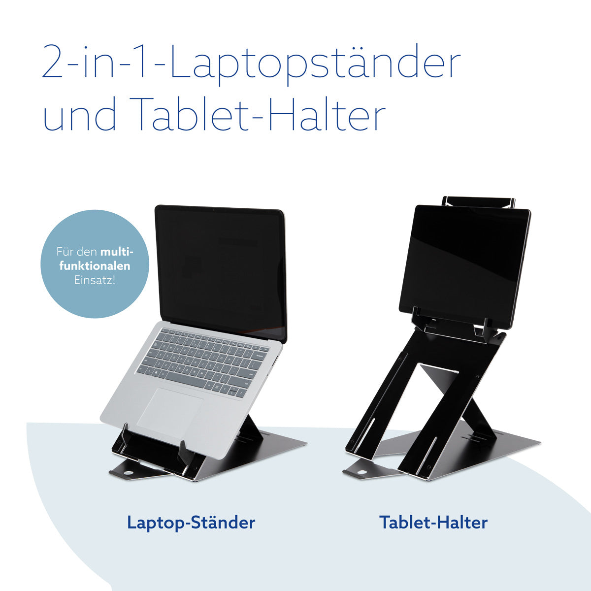 R-Go Tools Laptopständer R-Go Riser Duo, Tablet- und Laptop-Ständer in 1, ergonomisch faltbarer und einstellbarer Ständer, schwarz