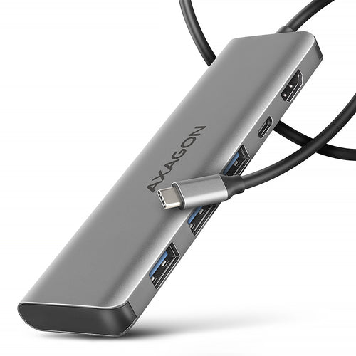 Axagon HMC-5H USB-C 3.2 Gen 1 hub 3x USB-A 4K HDMI PD 100W - Silber Kabelgebunden USB 3.2 Gen 1 (3.1 Gen 1) Type-C