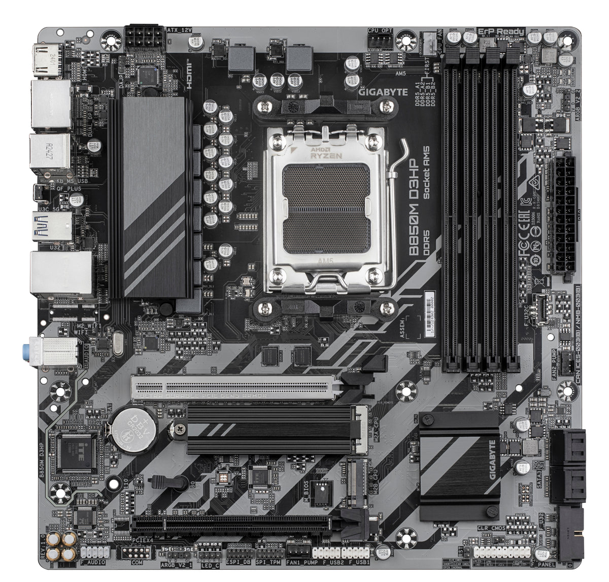 GIGABYTE B850M D3HP Motherboard - AMD Ryzen 9000 Series CPUs, 5+2+2 Phasen Digital VRM, bis zu 8200MHz DDR5 (OC), 1xPCIe 5.0 + 1xPCIe 4.0 M.2, GbE LAN, USB 3.2 Gen 2