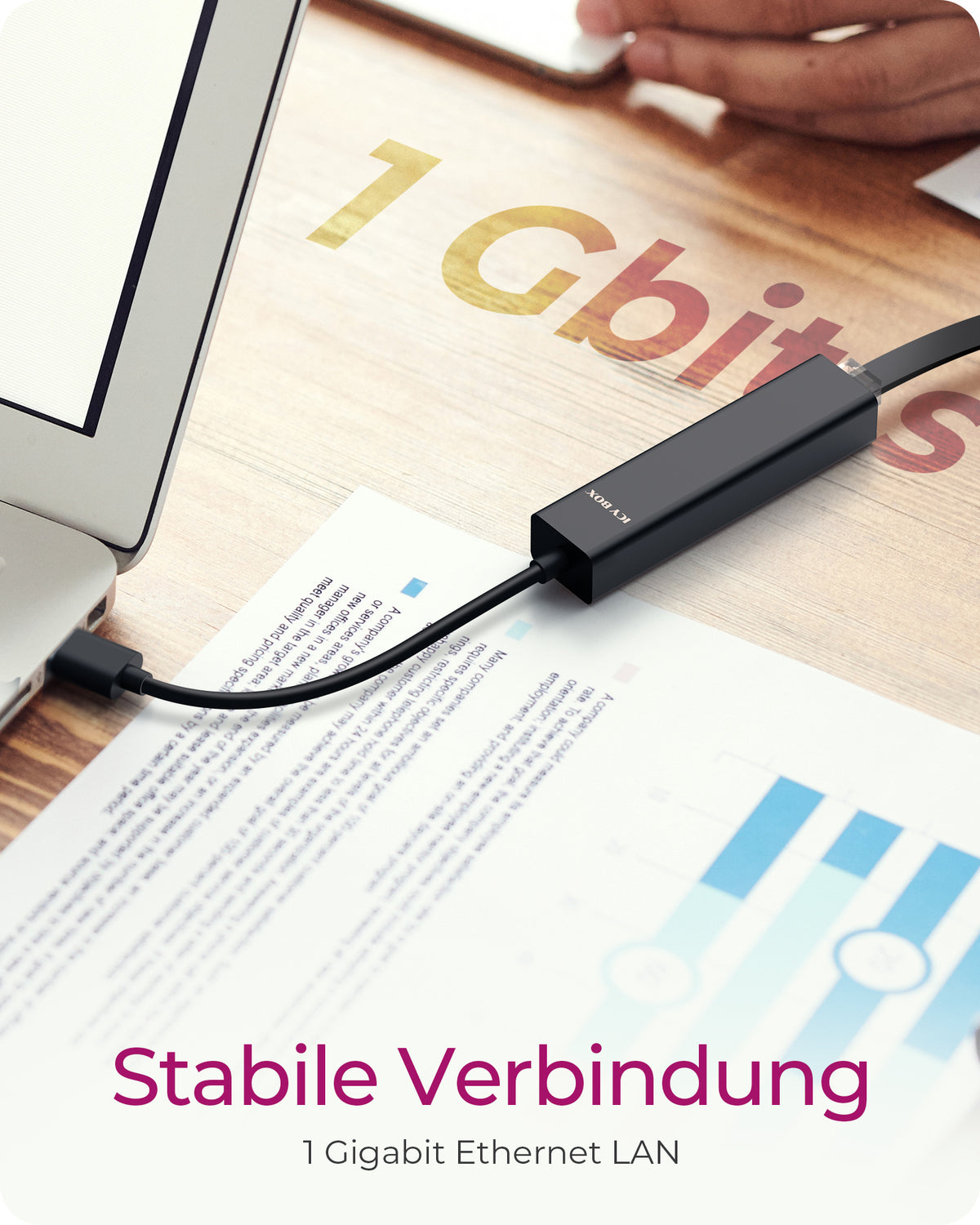 ICY BOX IB-HUB1439-LAN, USB 3.2 Gen 1 HUB und LAN Adapter, Type-A+C zu 2x USB-A & 1x USB-C® & Gigabit LAN, USB Type-A zu Type-C Adapter, Aluminium, schwarz