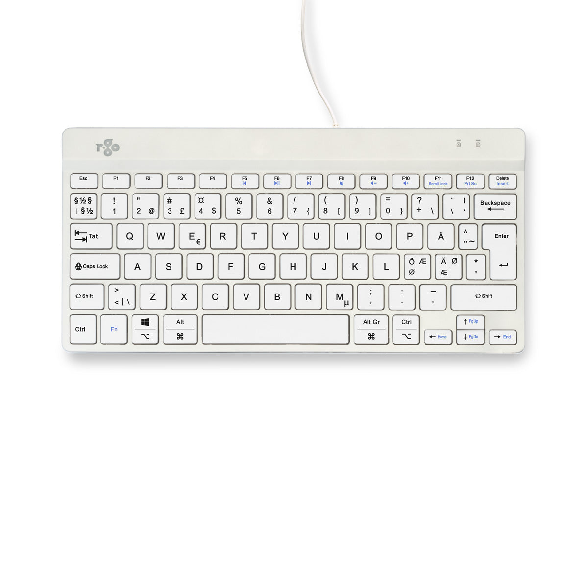 R-Go Tools Ergonomische Tastatur R-Go Compact Break, kompakte Tastatur mit Pausensoftware, QWERTY (NORDIC), Kabelgebunden, Weiß