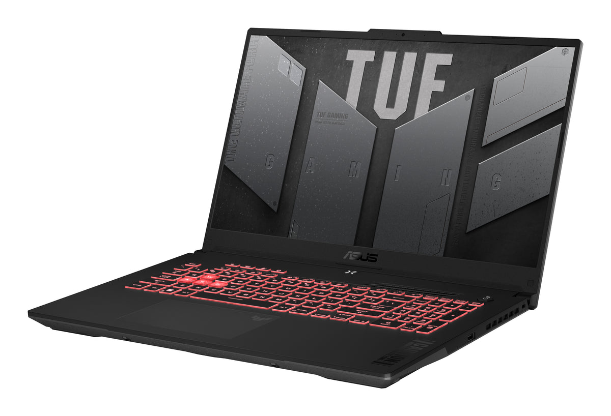 ASUS TUF Gaming A17 TUF707NUQ-DICHX146W AMD Ryzen™ 7 170 Laptop 43,9 cm (17.3") Full HD 16 GB DDR5-SDRAM 512 GB SSD NVIDIA GeForce RTX 4050 Wi-Fi 6 (802.11ax) Windows 11 Home Schwarz, Grau