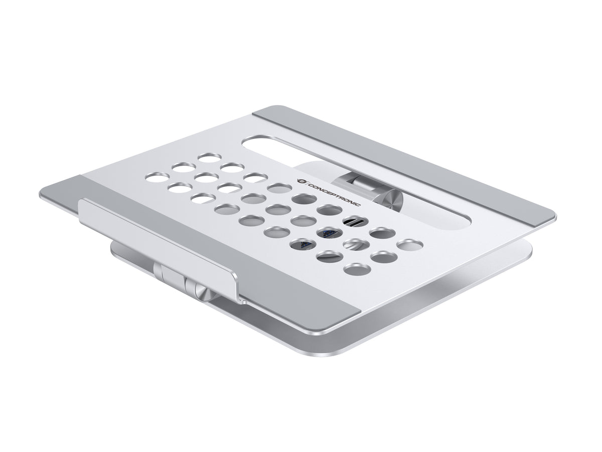 Conceptronic DONN27G Laptop-Ständer mit 7-in-1-Dockingstation, 360° drehbare Basis, faltbar, höhenverstellbar