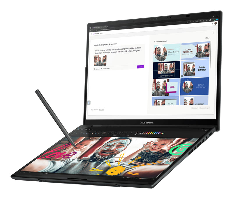 ASUS Zenbook Duo UX8406CA-QL153W Intel Core Ultra 9 285H Hybrid (2-in-1) 35,6 cm (14") Touchscreen Full HD 32 GB LPDDR5x-SDRAM 1 TB SSD Wi-Fi 7 (802.11be) Windows 11 Home Grau