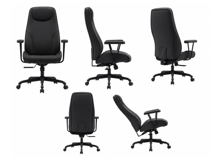Equip 651022 Ergonomischer Chefsessel, gepolsterte Armlehnen, Butterfly-Mechanik, verchromtes Fußkreuz, höhenverstellbar, um 360° drehbar, Schwarz