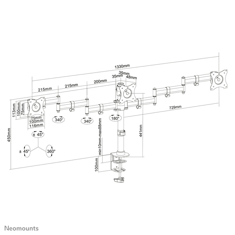 Neomounts NM-D135D3BLACK Monitorarm 10-27"