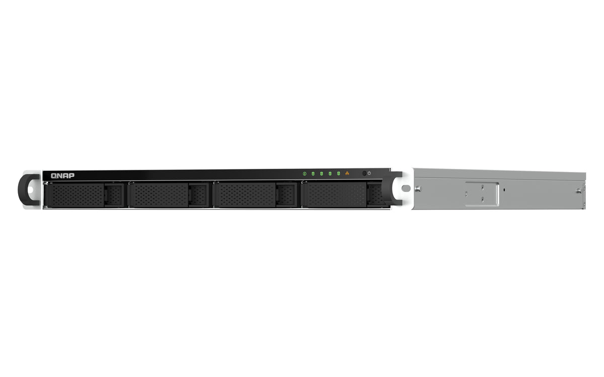 QNAP TS-464U-RP NAS Rack (1U) Intel® Celeron® N5095 8 GB DDR4 0 TB QNAP Turbo System Aluminium, Schwarz