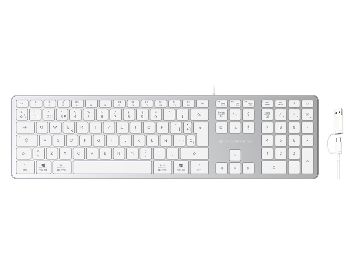 Conceptronic KAYNE02WES USB Slim-Tastatur, QWERTY Spanisch, kompatibel mit Windows und macOS