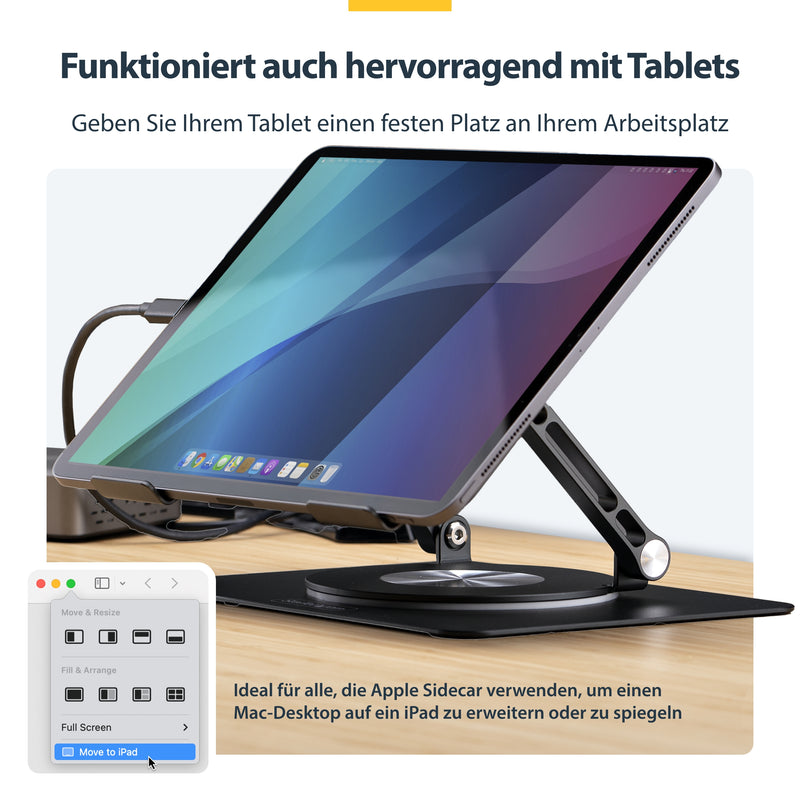 StarTech.com Ergonomischer Höhenverstellbarer Laptopständer, Dreh-Neigbarer Computerständer, Tragbare Laptophalterung-Notebookständer, bis 5kg, Aluminium Konstruktion