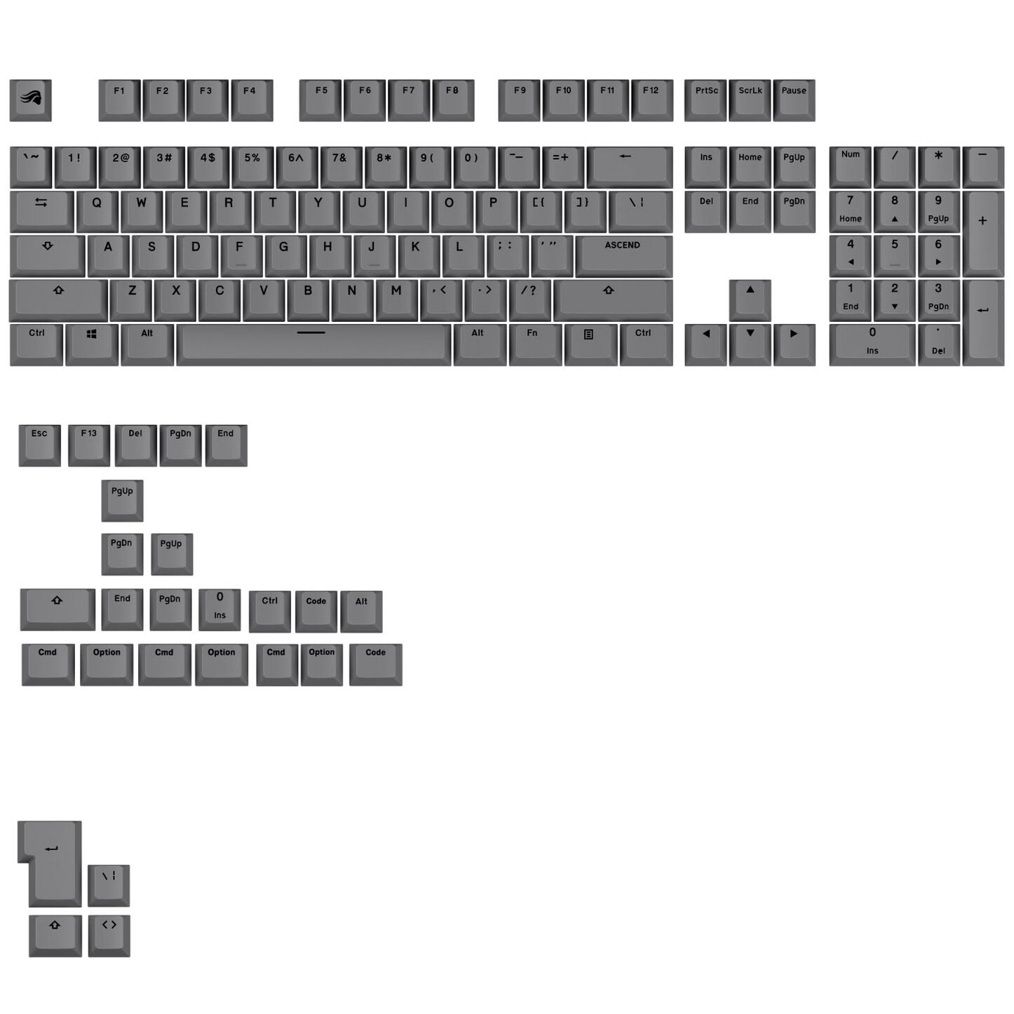 Glorious GPBT Basics Keycaps, ANSI Layout (US), PBT, Dye-Sub - Armor Grey