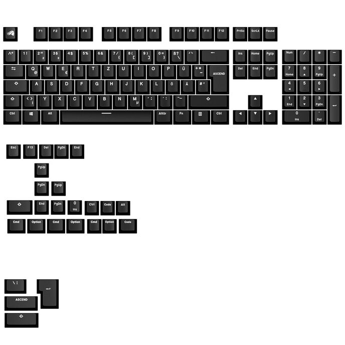 Glorious GPBT Basics Keycaps, ISO Layout (DE), PBT, Dye-Sub - Classic Black