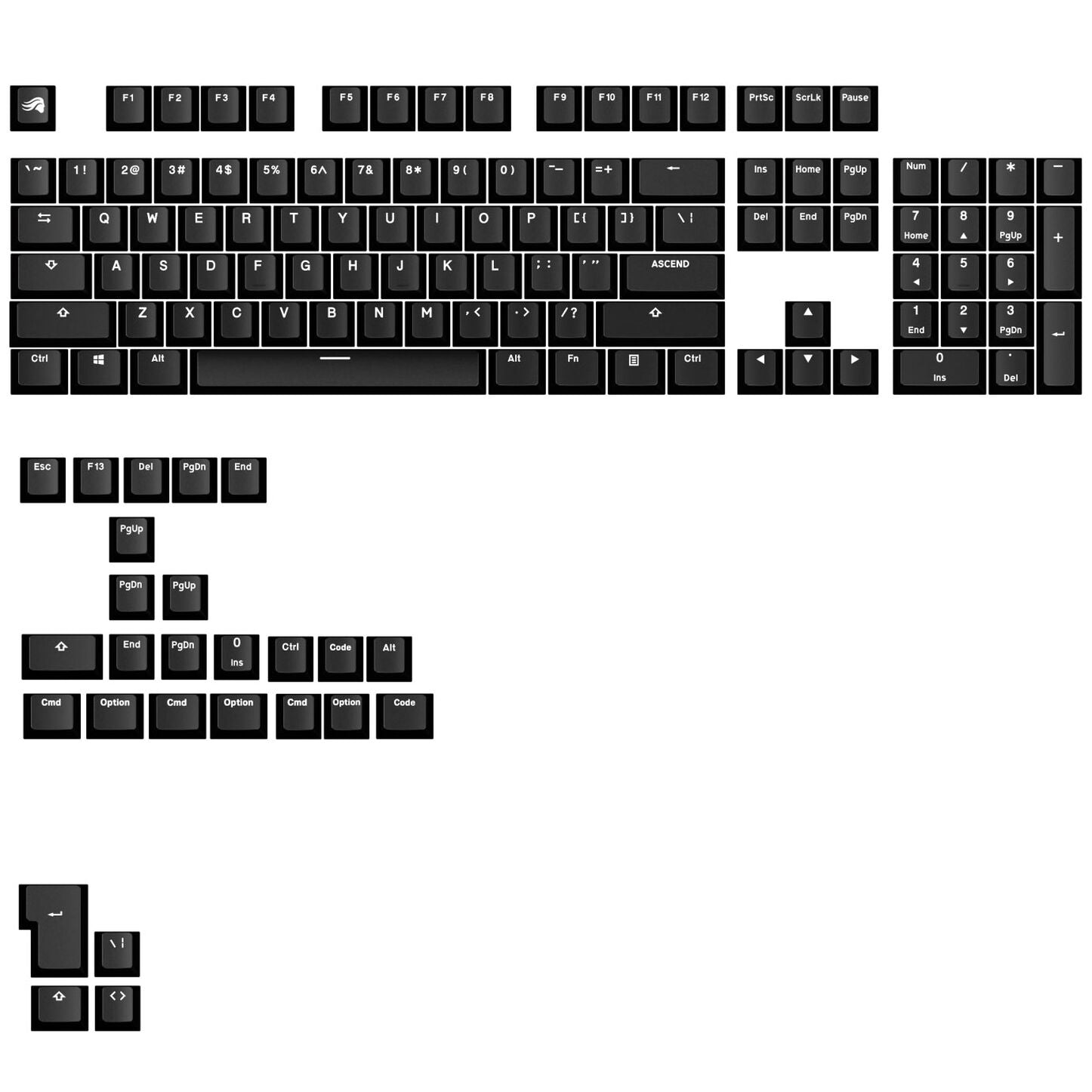 Glorious GPBT Basics Keycaps, ANSI Layout (US), PBT, Dye-Sub - Classic Black