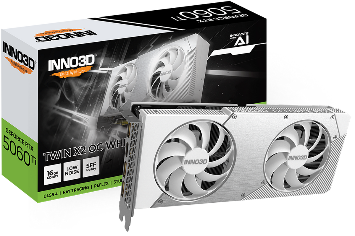 Inno3D GeForce RTX 5060 Ti N506T2-16D7X-191073W 16 Go GDDR7 Blanc / Argent