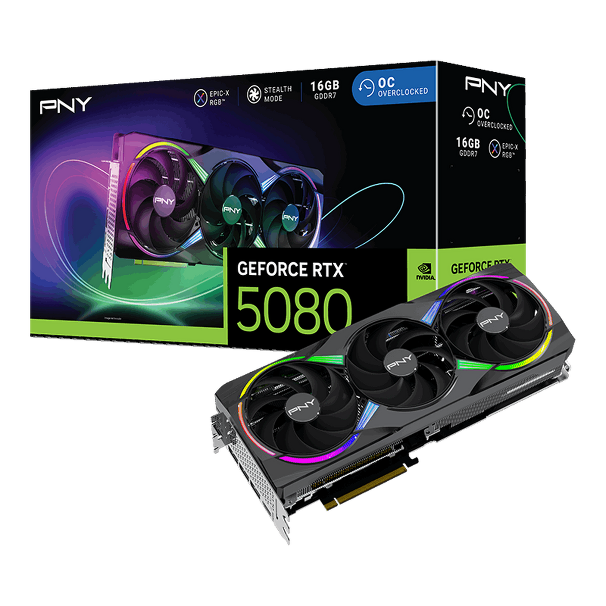 PNY GeForce RTX 5080 16GB ARGB EPIC-X RGB Overclocked Triple Fan GDDR7