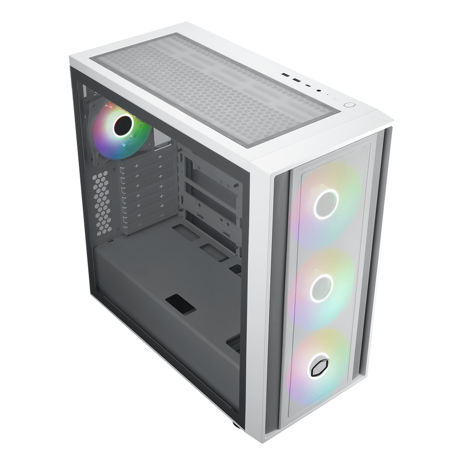 Cooler Master MasterBox 600 ATX Mid Tower White Tempered Glass Side Panel, USB 3.2 Gen 2x2 Type-C, USB 3.2 Gen 1 Type-A