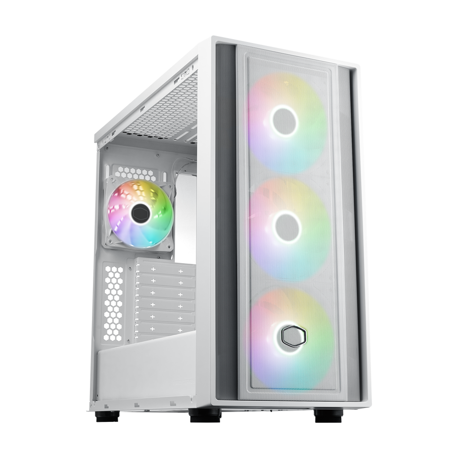 Cooler Master MasterBox 600 ARGB PC-Gehäuse, Midi-Tower, E-ATX, RGB, Tempered Glass - weiß