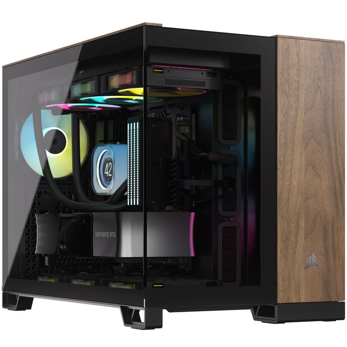 Corsair 2500X Micro-ATX Gehäuse, Tempered Glass - schwarz/walnussholz