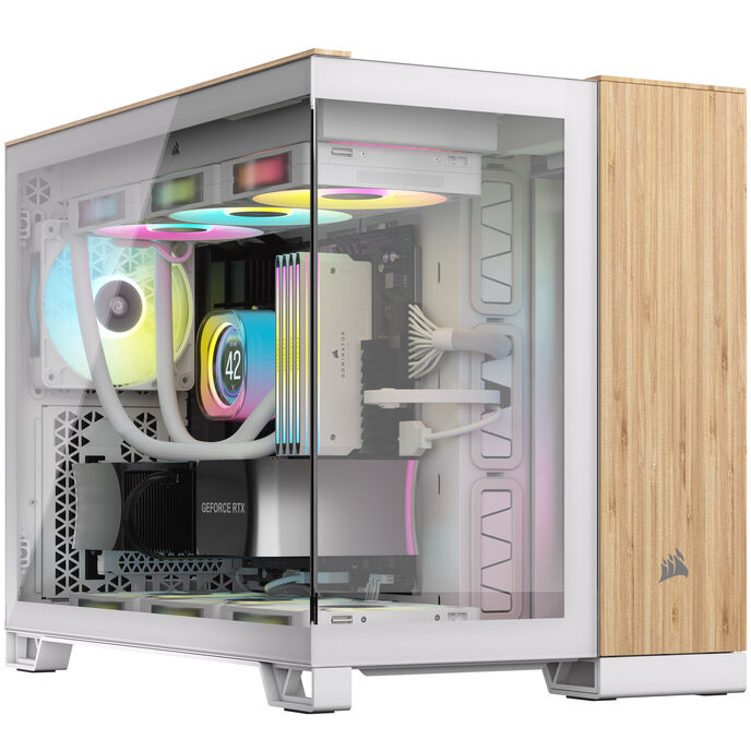 Corsair 2500X Micro-ATX Gehäuse, Tempered Glass - weiß/bamboo wood