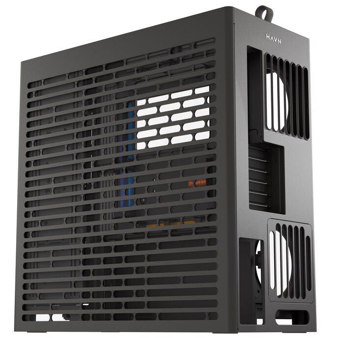 HAVN HS420 Boîtier moyen tour ATX noir avec panneau latéral en verre trempé et panneau avant USB 3.2 Gen 2 Type-C, USB 3.2 Gen 1 Type-A