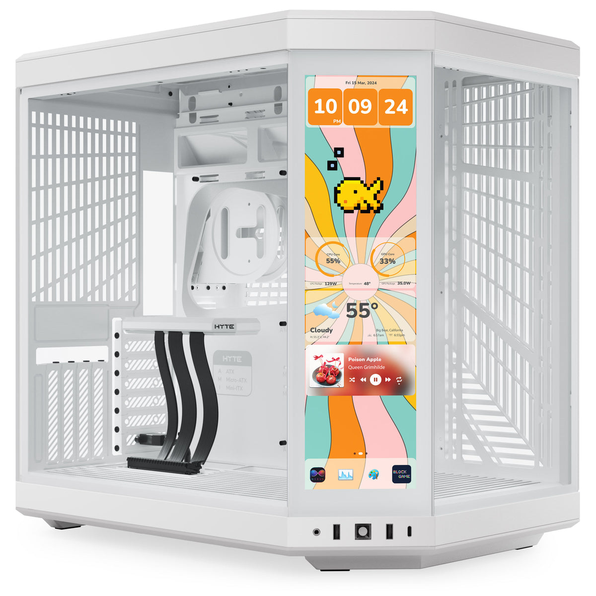 HYTE - Y70 Touch Infinite Dual Chamber ATX Mid Tower Modern Aesthetic Case with Integrated 2.5K IPS Touchscreen - Snow White