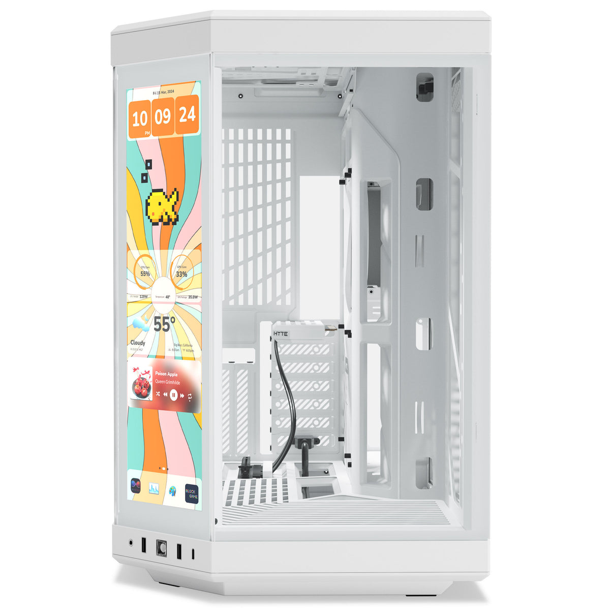 HYTE - Y70 Touch Infinite Dual Chamber ATX Mid Tower Modern Aesthetic Case with Integrated 2.5K IPS Touchscreen - Snow White