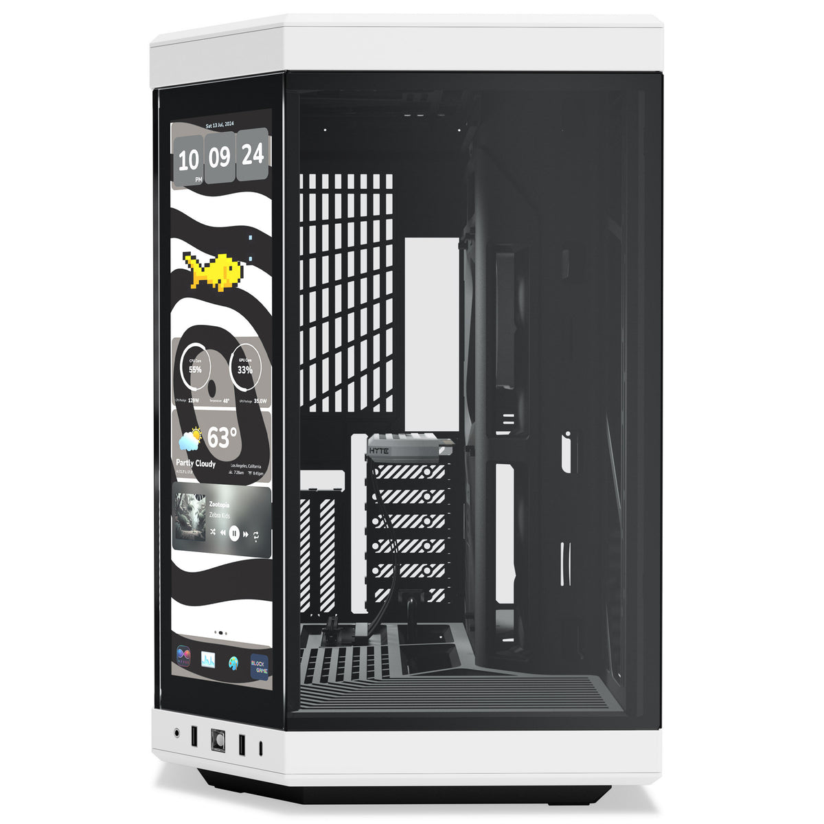 Hyte Y70 Touch Infinite Dual Chamber ATX Mid Tower Modern Aesthetic Case with Integrated 2.5K LCD Touchscreen - Panda/White