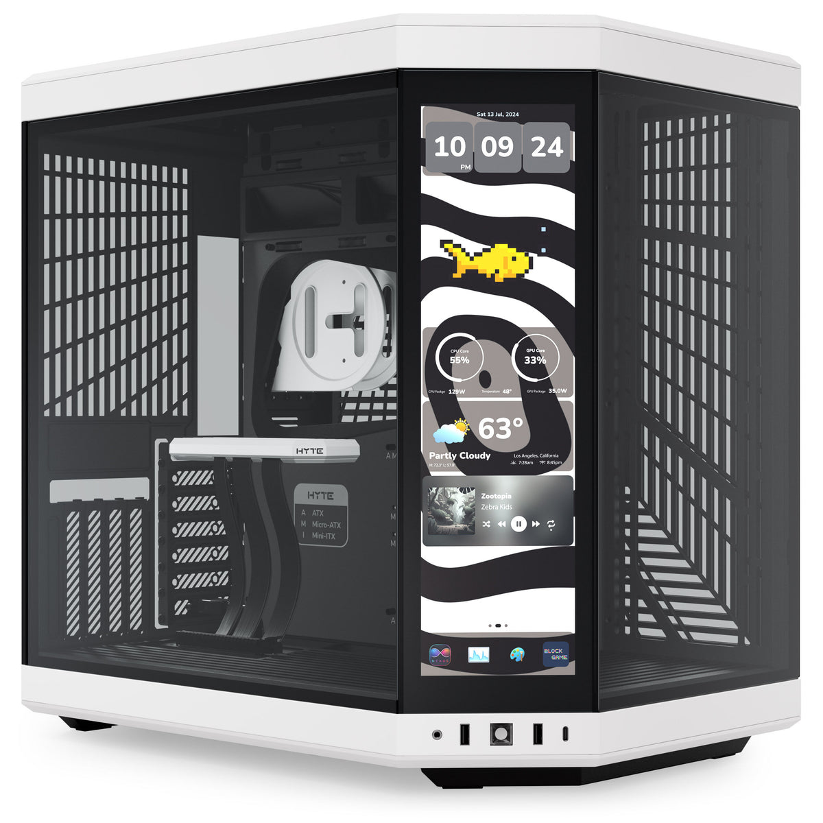 Hyte Y70 Touch Infinite Dual Chamber ATX Mid Tower Modern Aesthetic Case with Integrated 2.5K LCD Touchscreen - Panda/White