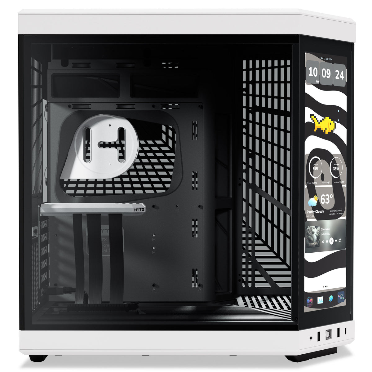 Hyte Y70 Touch Infinite Dual Chamber ATX Mid Tower Modern Aesthetic Case with Integrated 2.5K LCD Touchscreen - Panda/White