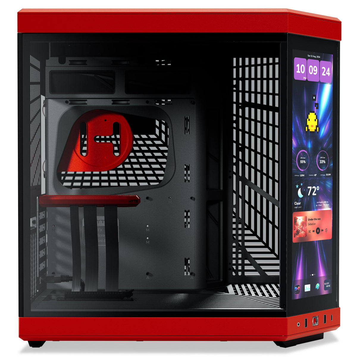 HYTE Y70 Touch Infinite ATX Mid Tower Red / Black Tempered Glass Side Panel, USB 3.2 Gen 2 Type-C, USB 3.2 Gen 1 Type-A
