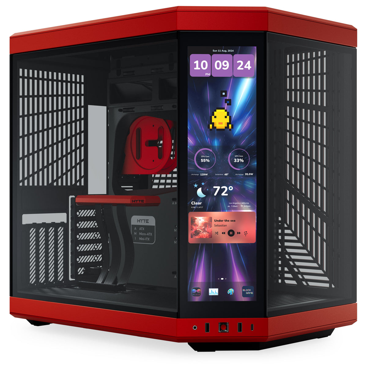 HYTE Y70 Touch Infinite ATX Mid Tower Red / Black Tempered Glass Side Panel, USB 3.2 Gen 2 Type-C, USB 3.2 Gen 1 Type-A