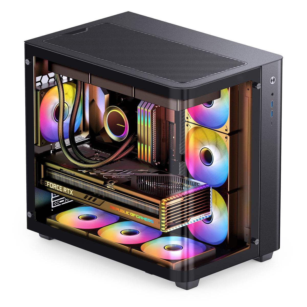 Jonsbo TK-3 ATX Mid Tower Black Tempered Glass Side Panel, USB 3.2 Gen 2 Type-C, USB 3.2 Gen 1 Type-A