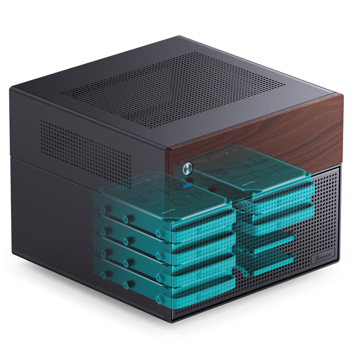 Jonsbo N4 Micro ATX Desktop Black / Brown Mesh Side Panel, USB 3.2 Gen 2 Type-C, USB 3.2 Gen 1 Type-A
