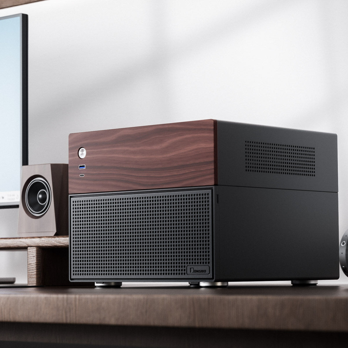 Jonsbo N4 Micro ATX Desktop Black / Brown Mesh Side Panel, USB 3.2 Gen 2 Type-C, USB 3.2 Gen 1 Type-A