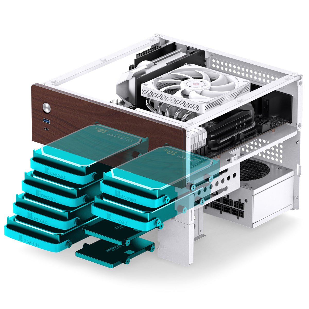 Jonsbo N4 MicroATX Desktop White / Brown Mesh Side Panel, USB 3.2 Gen 2 Type-C & USB 3.2 Gen 1 Type-A Front Panel