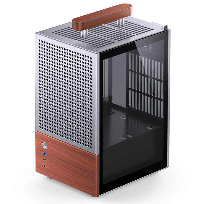 Jonsbo T6 PC Gehäuse, Mini-Tower, Mini-ITX, Tempered Glass, Holz - silber