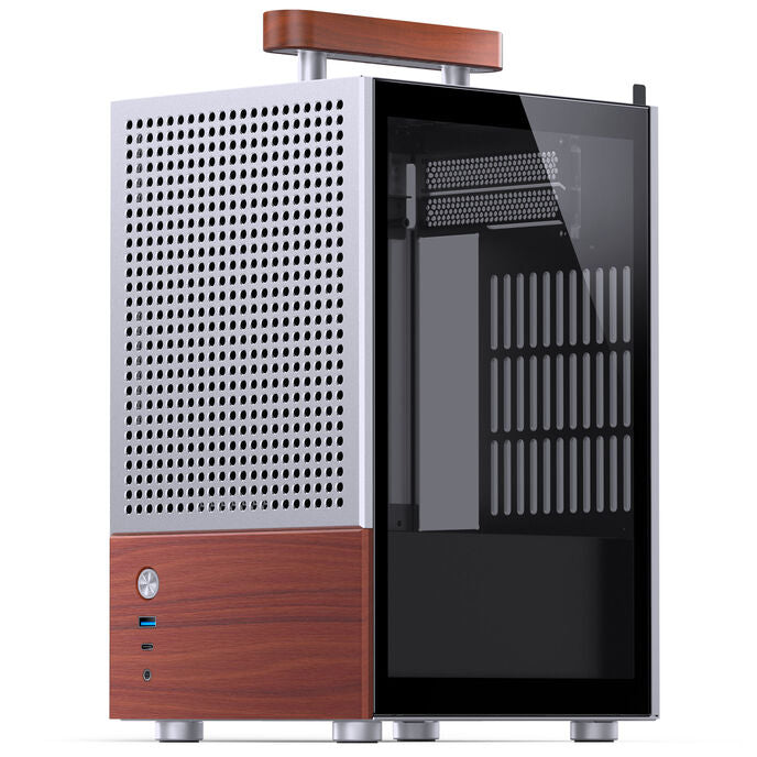 Jonsbo T6 PC Gehäuse, Mini-Tower, Mini-ITX, Tempered Glass, Holz - silber