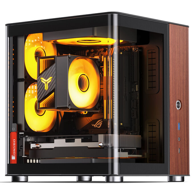 Jonsbo TK-0 PC Gehäuse, Mini-Tower, Mini-ITX, Tempered Glass, Holz - schwarz