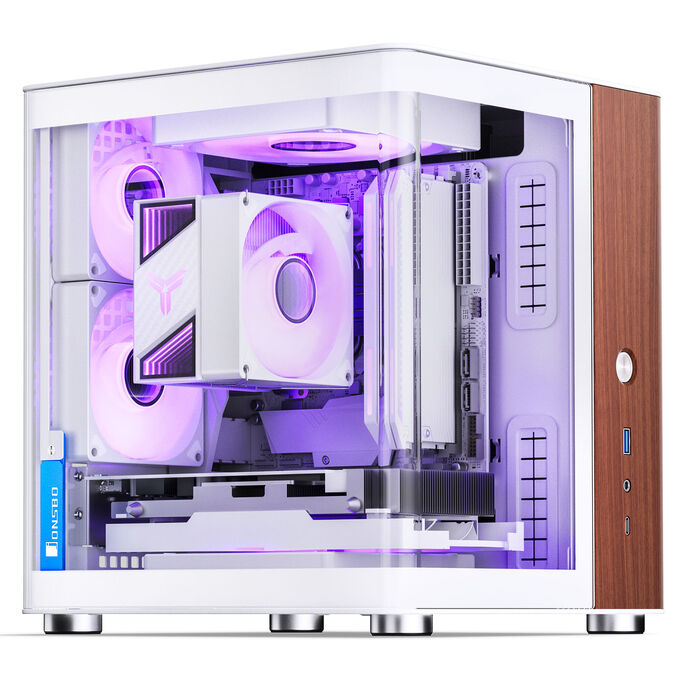 Jonsbo TK-0 Mini-ITX Desktop White Tempered Glass Side Panel, USB 3.2 Gen 2 Type-C, USB 3.2 Gen 1 Type-A