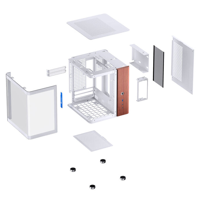 Jonsbo TK-0 Mini-ITX Desktop White Tempered Glass Side Panel, USB 3.2 Gen 2 Type-C, USB 3.2 Gen 1 Type-A