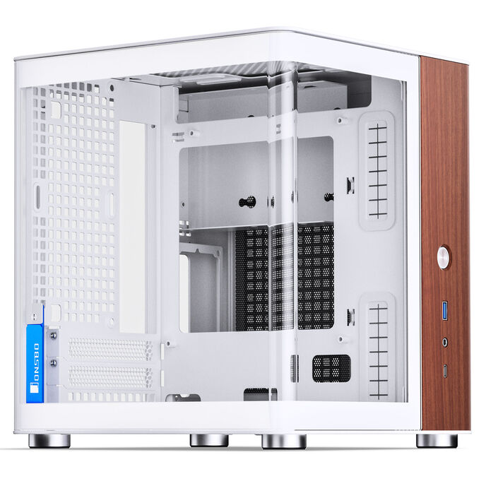 Jonsbo TK-0 Mini-ITX Desktop White Tempered Glass Side Panel, USB 3.2 Gen 2 Type-C, USB 3.2 Gen 1 Type-A