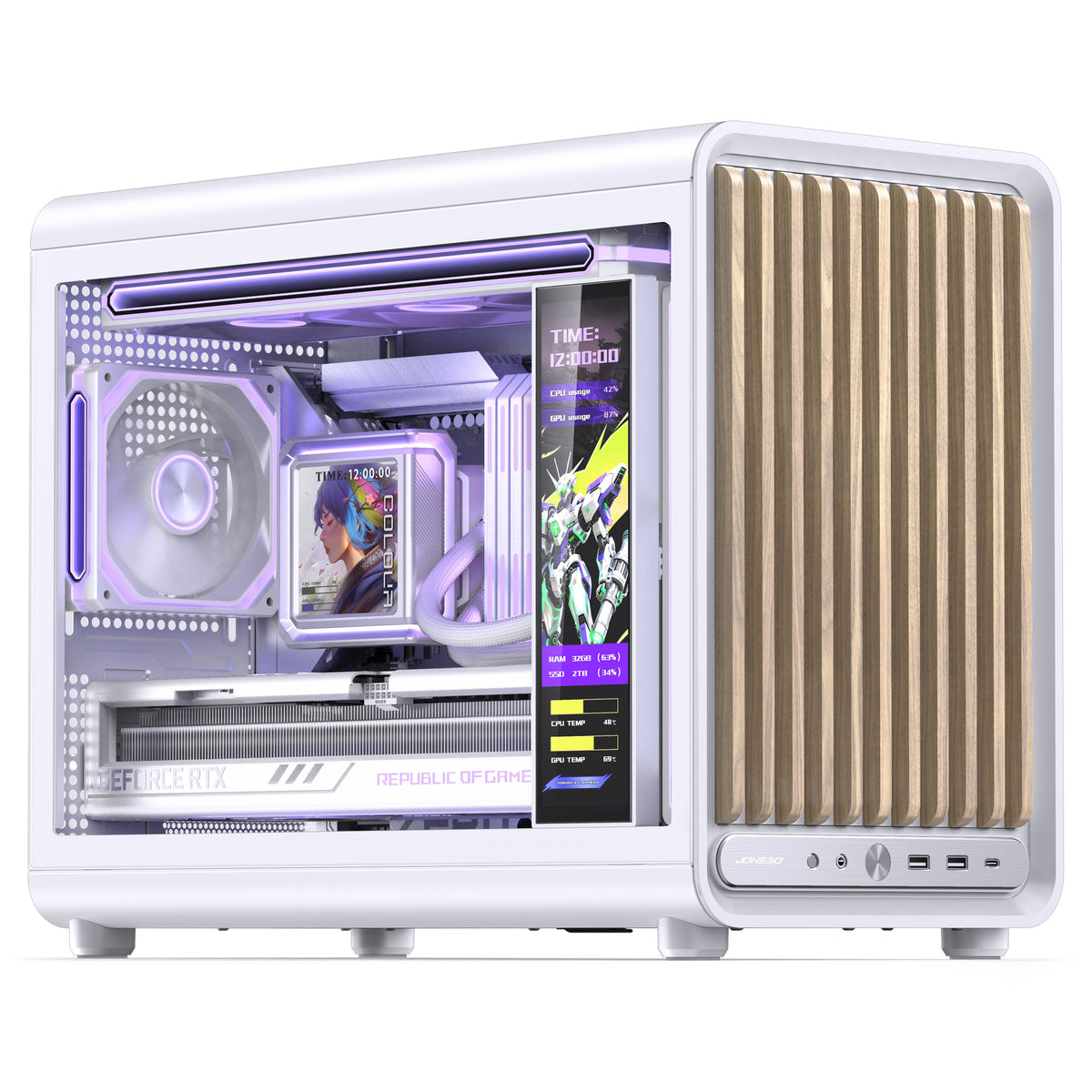 Jonsbo D33 Wood PC-Gehäuse, mATX, Tempered Glass - weiß, Holz