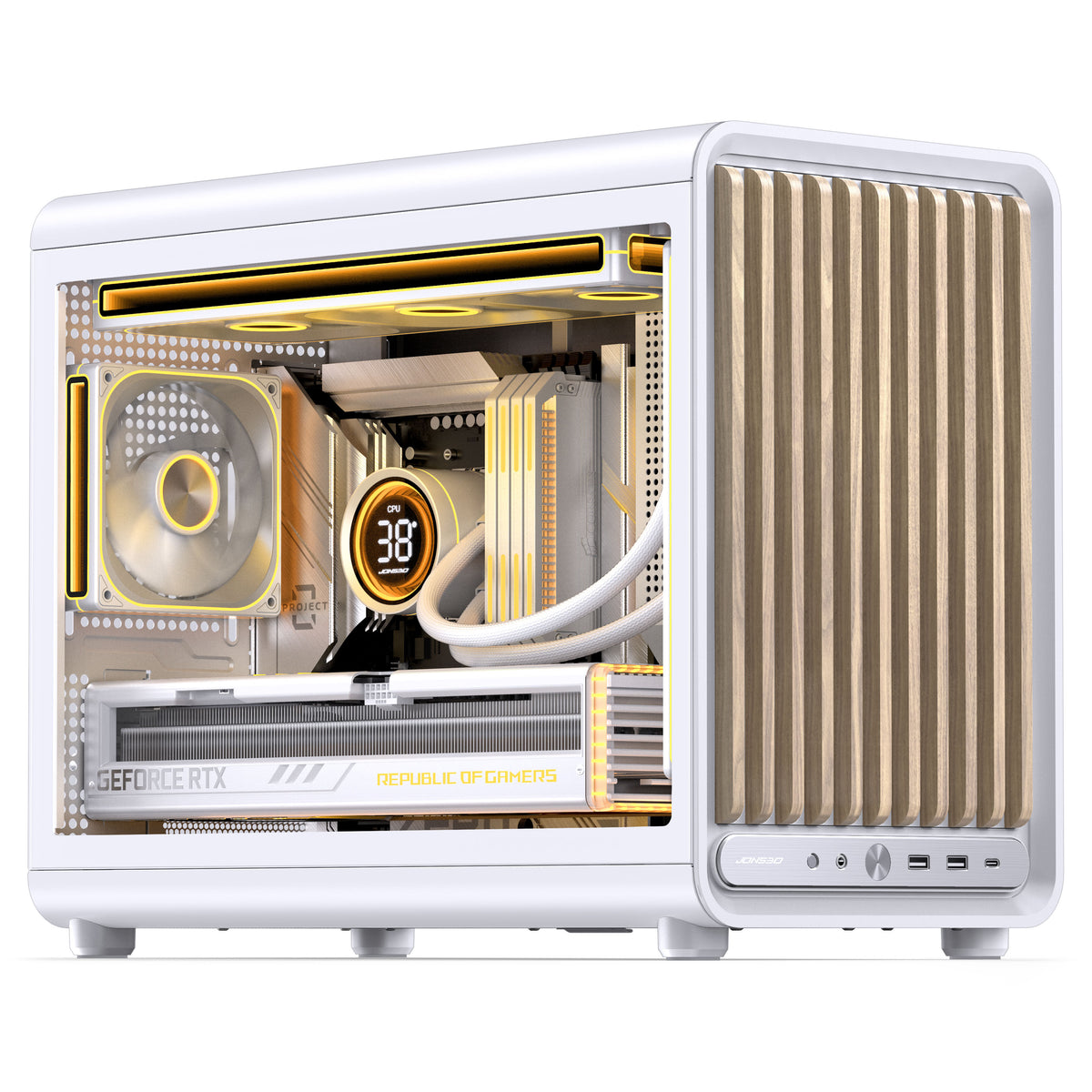 Jonsbo D33 Wood PC-Gehäuse, mATX, Tempered Glass - weiß, Holz