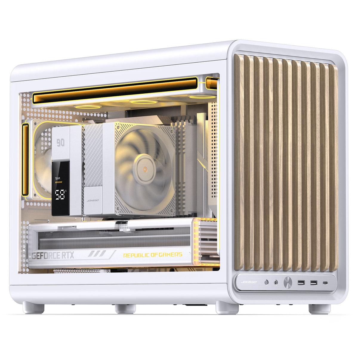 Jonsbo D33 Wood PC-Gehäuse, mATX, Tempered Glass - weiß, Holz