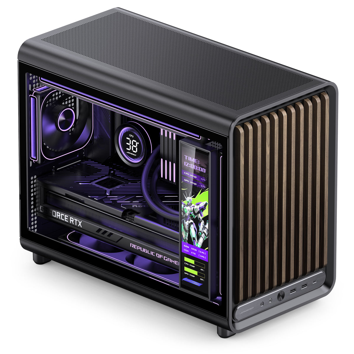Jonsbo D33 Wood PC-Gehäuse, mATX, Tempered Glass - schwarz, Holz